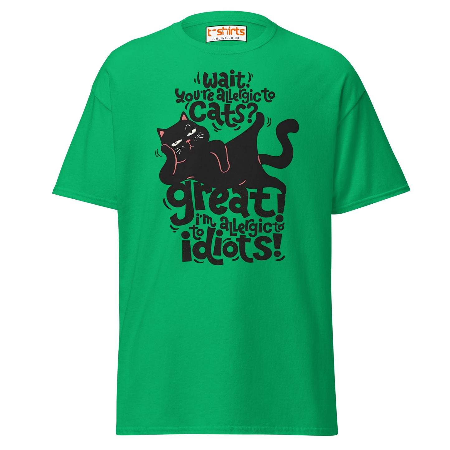 Allergic to Idiots Cat T-Shirt | Funny Sarcastic Cat Tee - Irish Green - T-Shirts Online