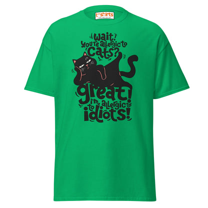 Allergic to Idiots Cat T-Shirt | Funny Sarcastic Cat Tee - Irish Green - T-Shirts Online