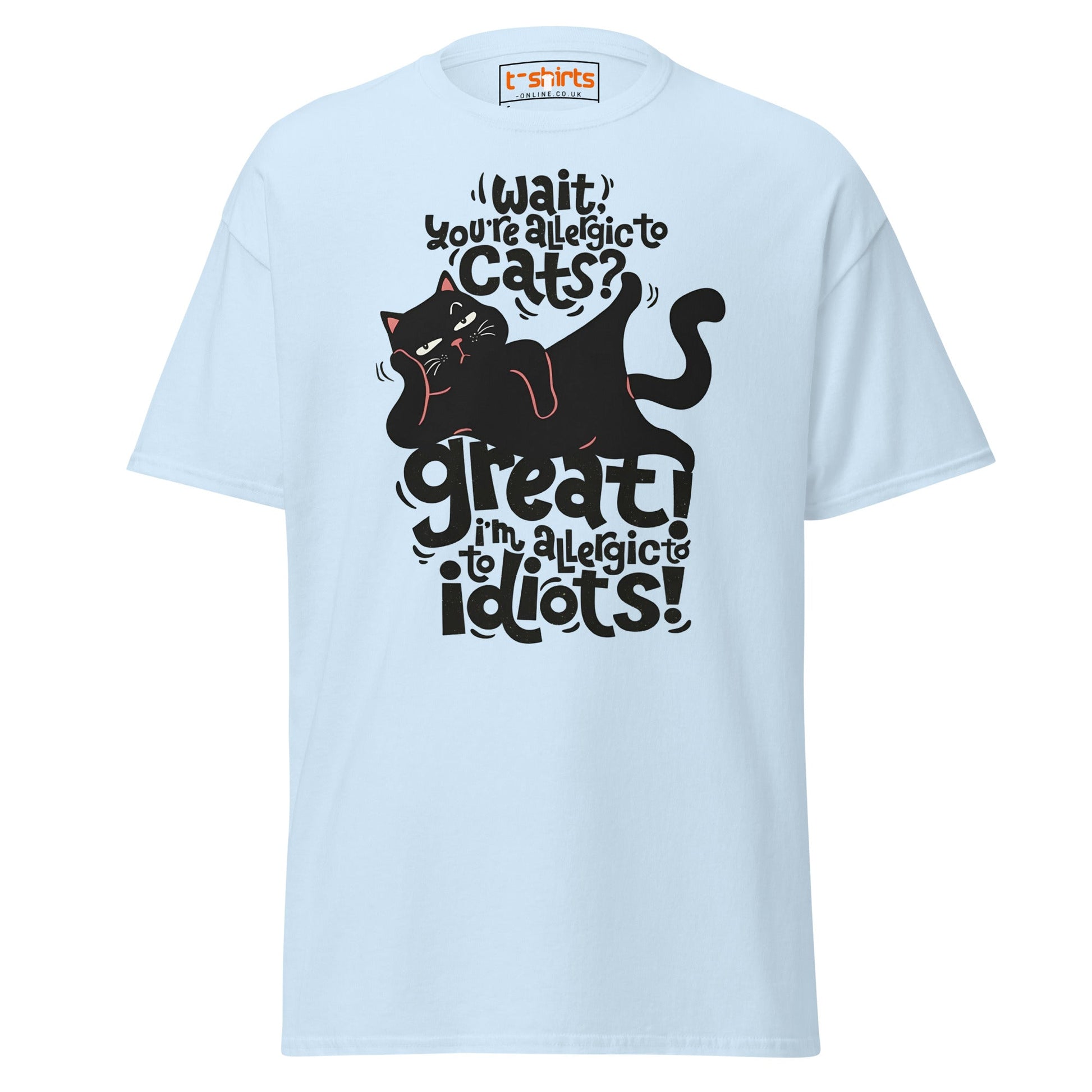 Allergic to Idiots Cat T-Shirt | Funny Sarcastic Cat Tee - Light Blue - T-Shirts Online