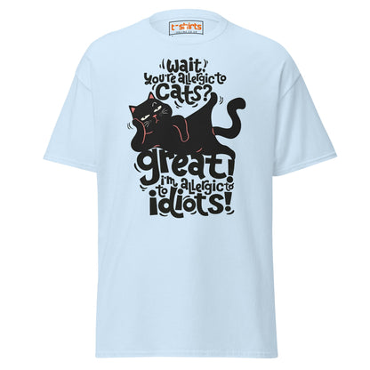 Allergic to Idiots Cat T-Shirt | Funny Sarcastic Cat Tee - Light Blue - T-Shirts Online