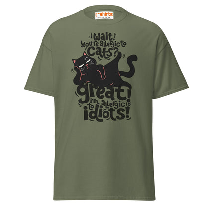 Allergic to Idiots Cat T-Shirt | Funny Sarcastic Cat Tee - Military Green - T-Shirts Online