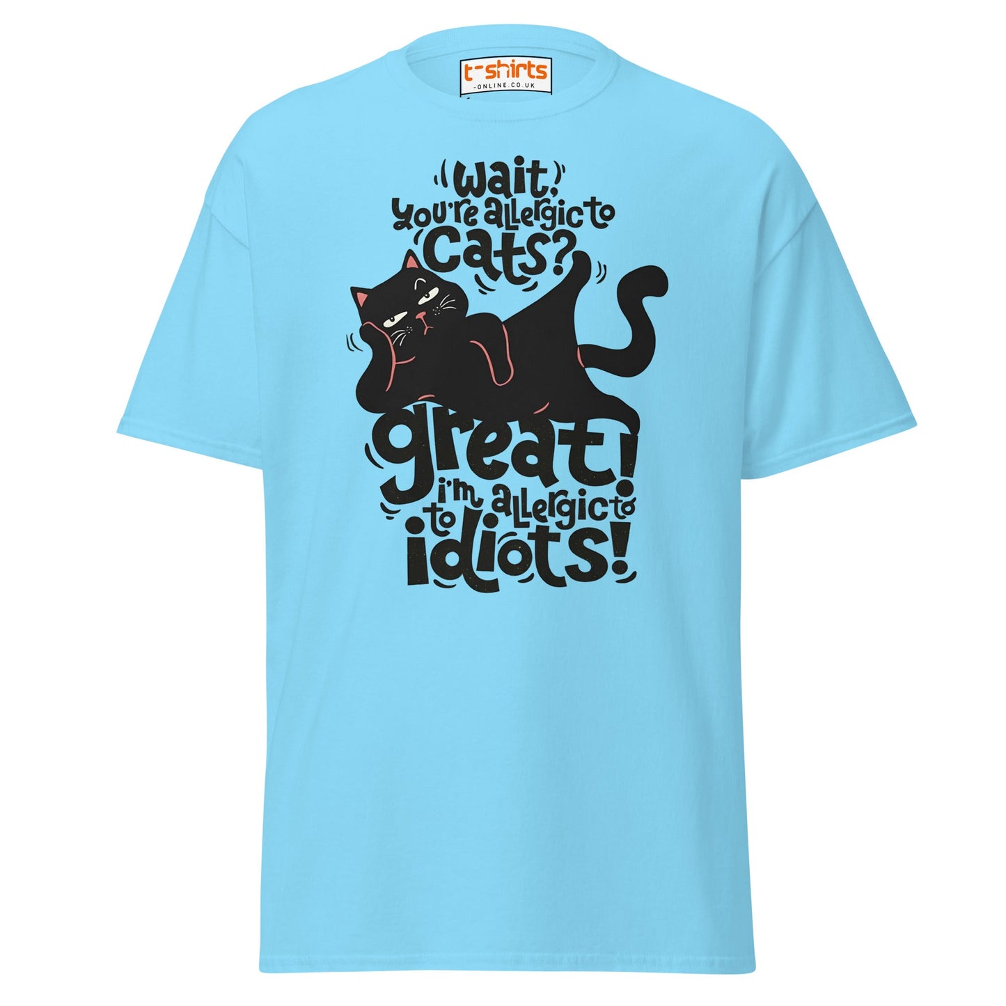 Allergic to Idiots Cat T-Shirt | Funny Sarcastic Cat Tee - Sky - T-Shirts Online