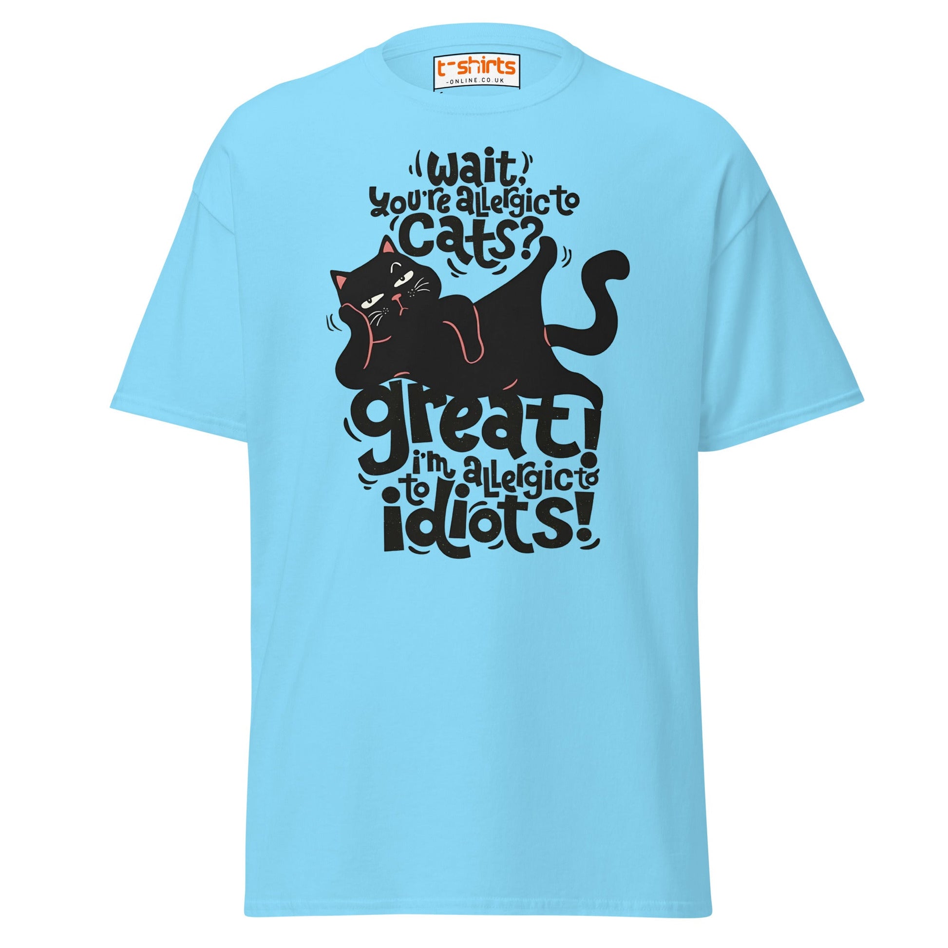 Allergic to Idiots Cat T-Shirt | Funny Sarcastic Cat Tee - Sky - T-Shirts Online