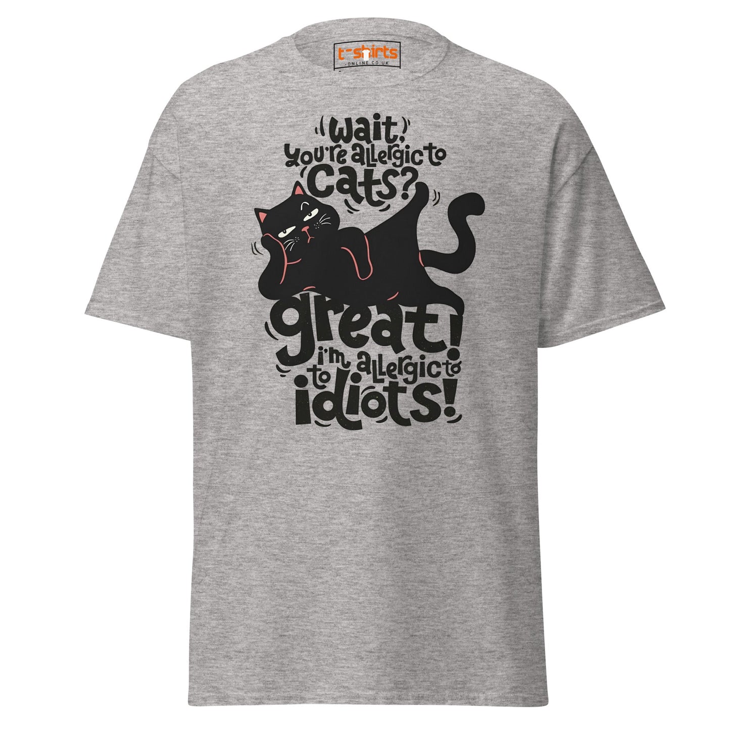 Allergic to Idiots Cat T-Shirt | Funny Sarcastic Cat Tee - Sport Grey - T-Shirts Online