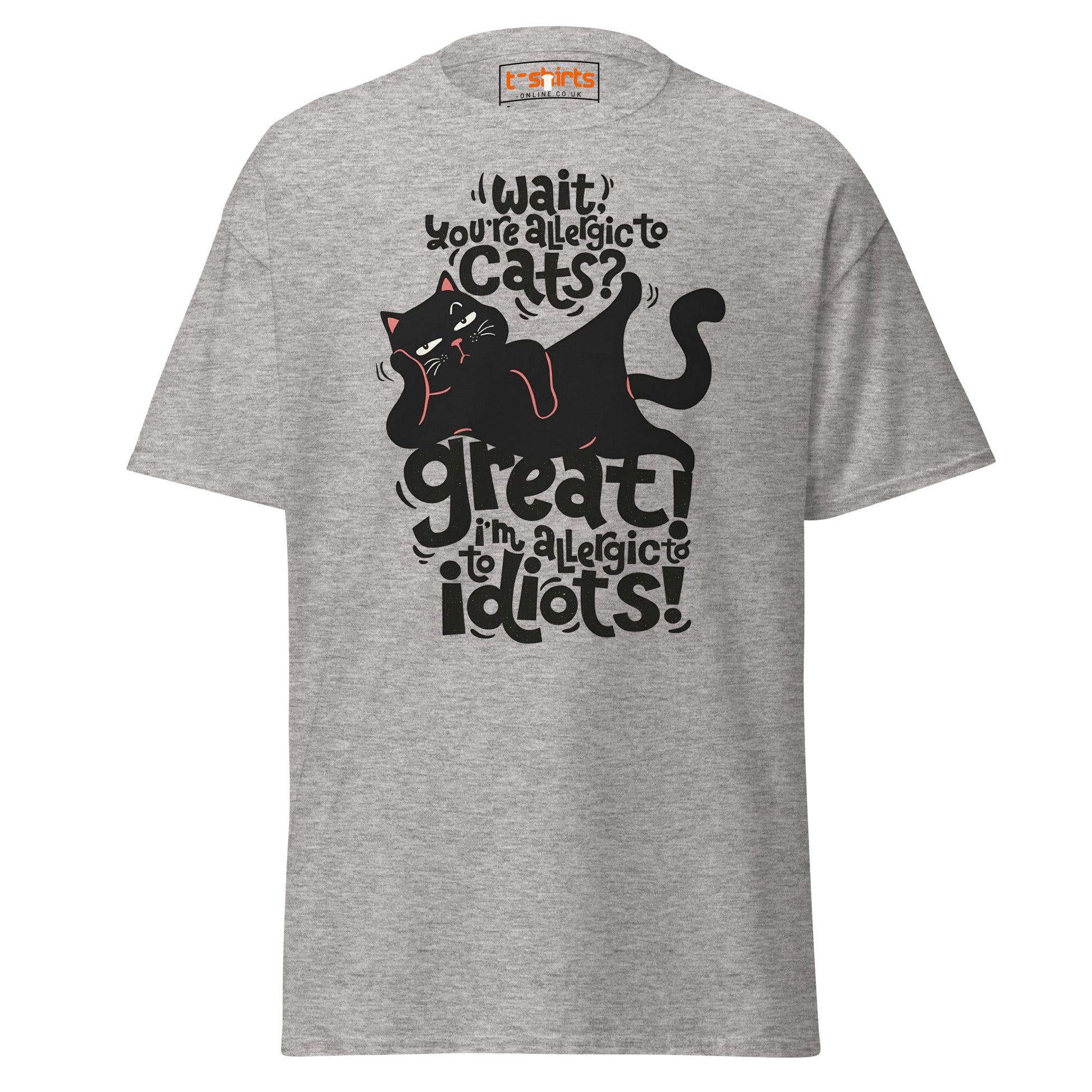 Allergic to Idiots Cat T-Shirt | Funny Sarcastic Cat Tee - Sport Grey - T-Shirts Online