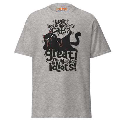 Allergic to Idiots Cat T-Shirt | Funny Sarcastic Cat Tee - Sport Grey - T-Shirts Online