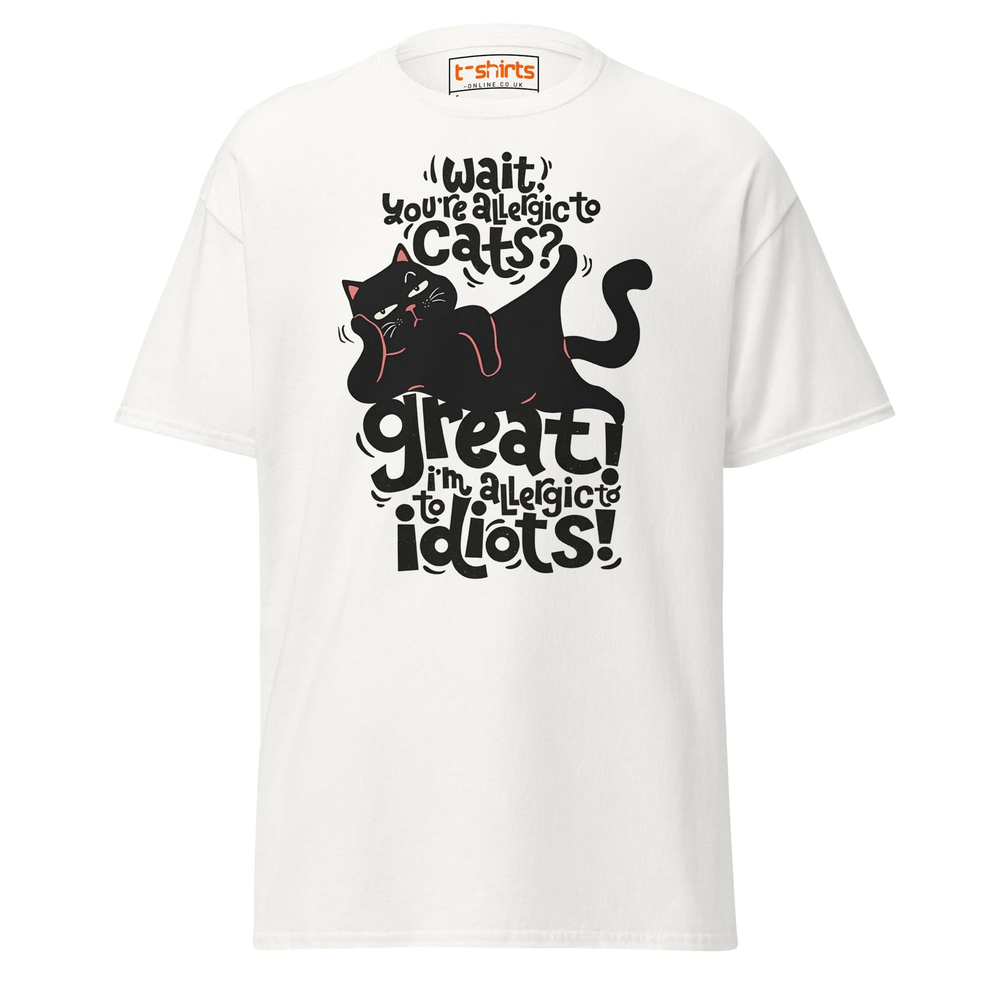 Allergic to Idiots Cat T-Shirt | Funny Sarcastic Cat Tee - White - T-Shirts Online