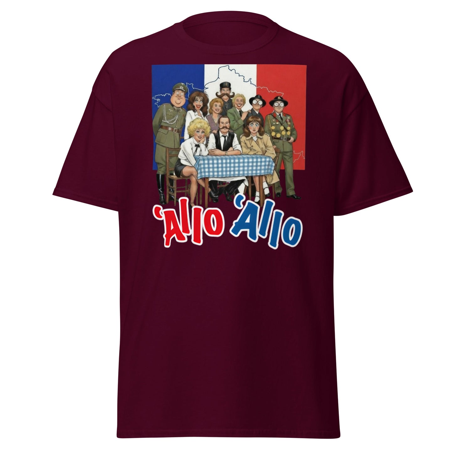 'Allo 'Allo T-Shirt – Classic BBC Comedy Fan Tee - Maroon - T-Shirts Online