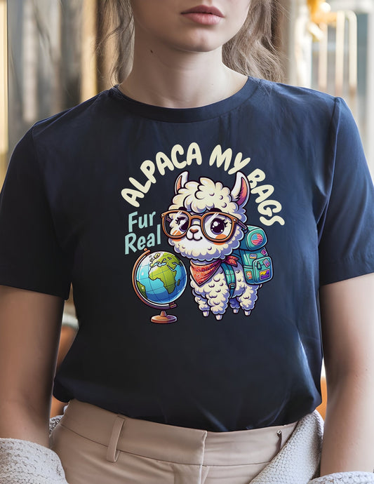 Alpaca My Bags T-Shirt | Women's Soft Semi - Fitted Tee - Black - T-Shirts Online