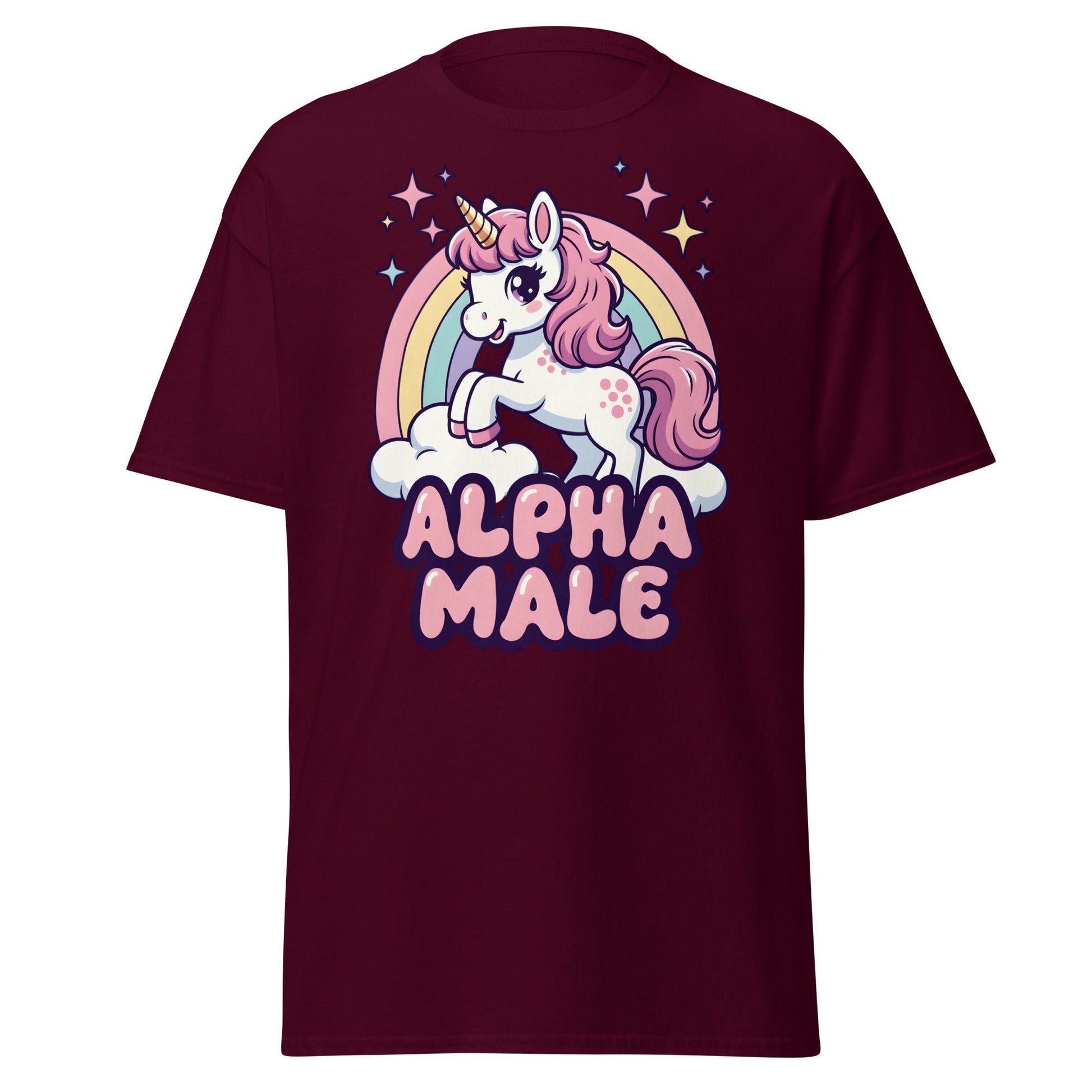 Alpha Male Unicorn T-Shirt – Funny Kawaii Humor Tee - Maroon - T-Shirts Online