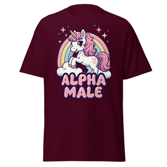 Alpha Male Unicorn T-Shirt – Funny Kawaii Humor Tee - Maroon - T-Shirts Online