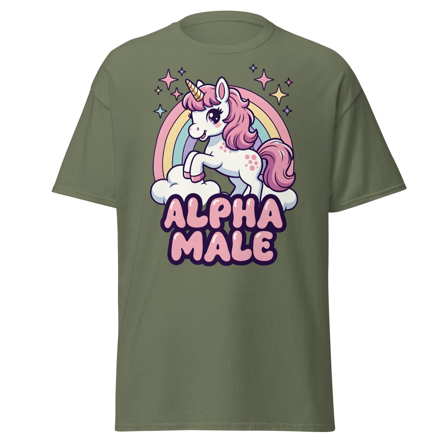 Alpha Male Unicorn T-Shirt – Funny Kawaii Humor Tee - Military Green - T-Shirts Online