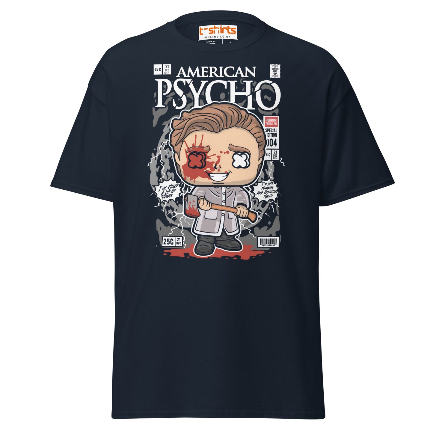 American Psycho T-Shirt | Patrick Bateman Horror Tee - Navy - T-Shirts Online