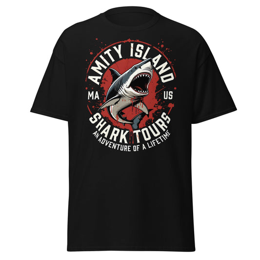 Amity Island Shark Tours T-Shirt - Jaws Inspired Horror Tee - Black - T-Shirts Online
