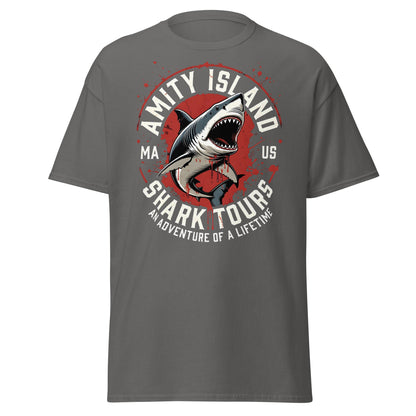 Amity Island Shark Tours T-Shirt - Jaws Inspired Horror Tee - Charcoal - T-Shirts Online