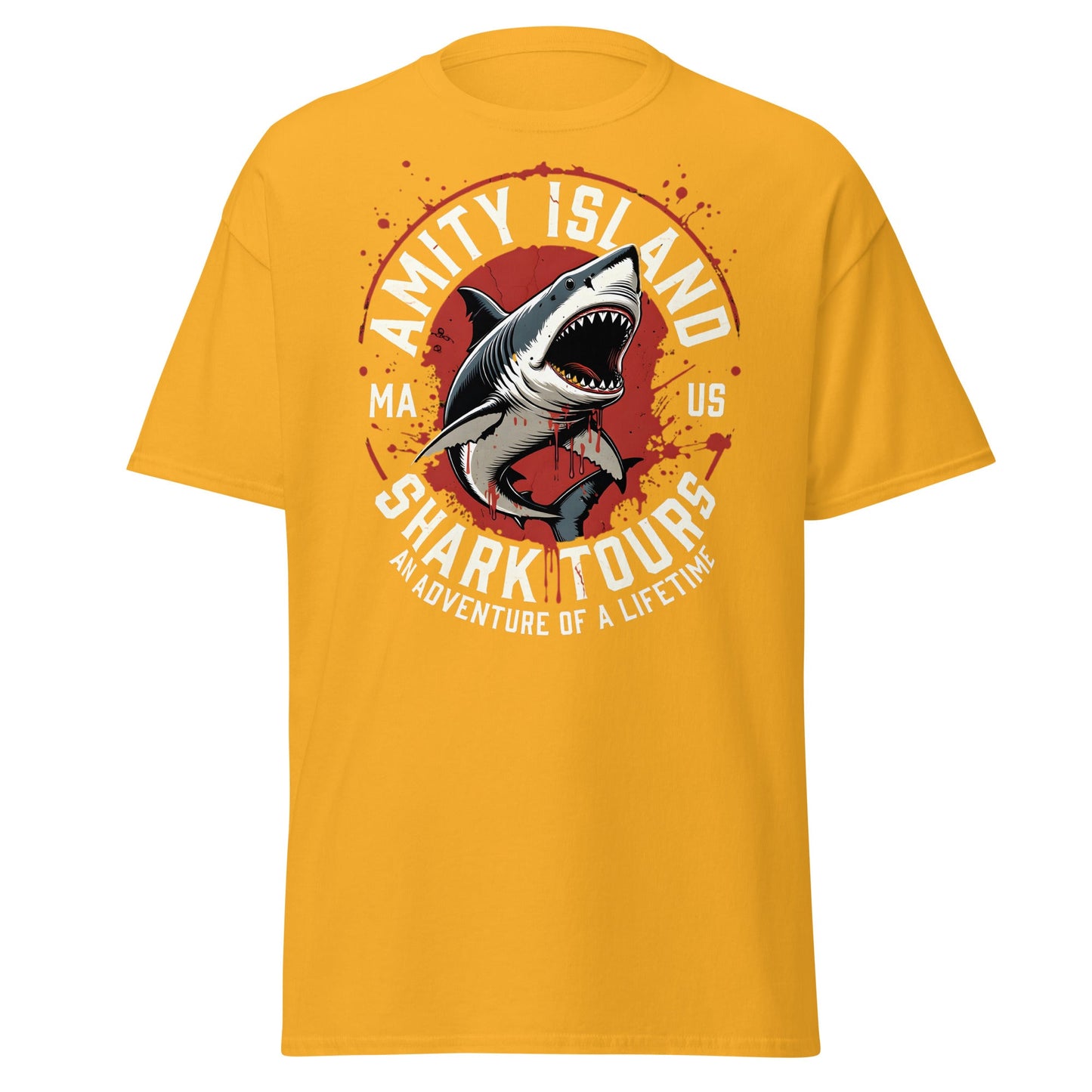 Amity Island Shark Tours T-Shirt - Jaws Inspired Horror Tee - Gold - T-Shirts Online
