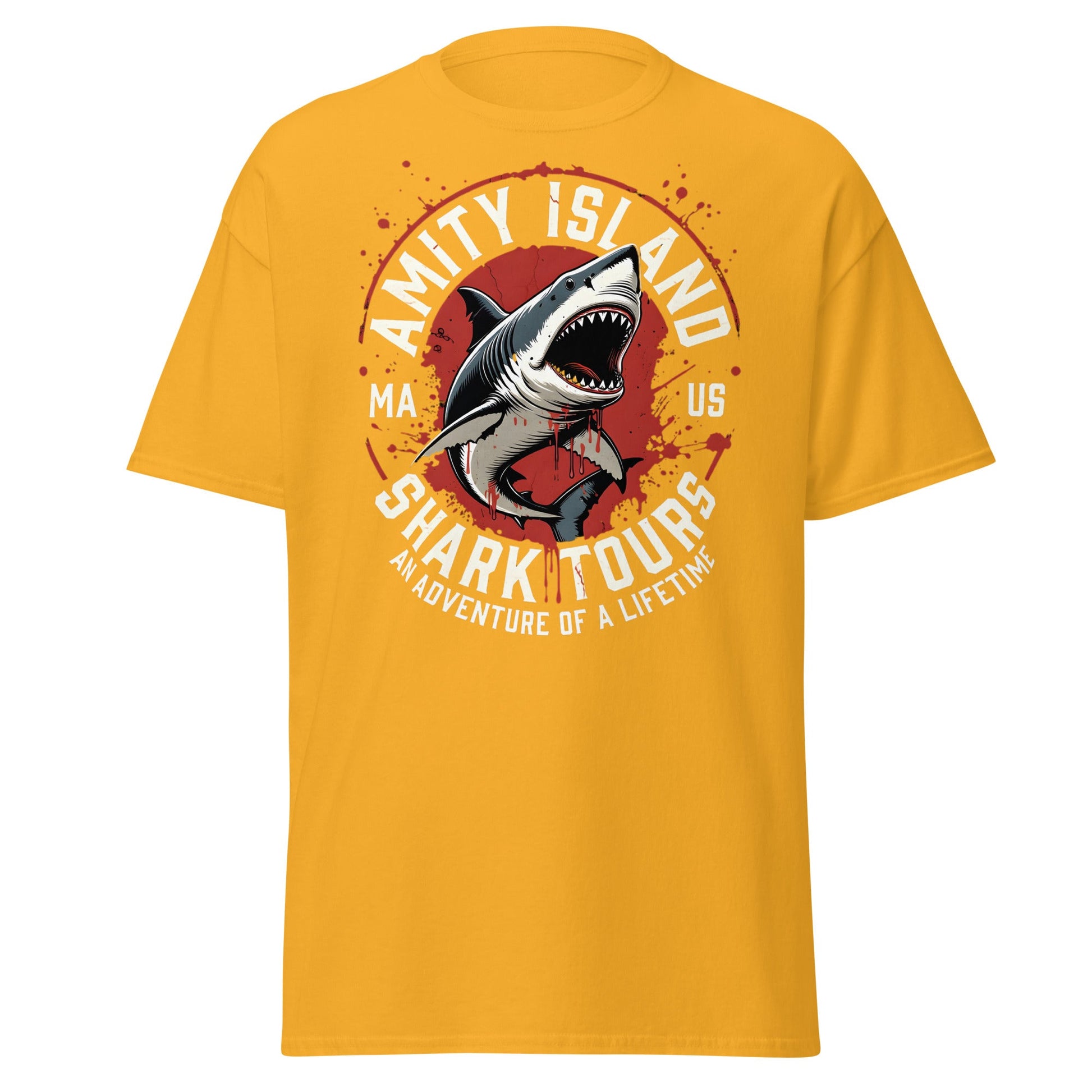 Amity Island Shark Tours T-Shirt - Jaws Inspired Horror Tee - Gold - T-Shirts Online