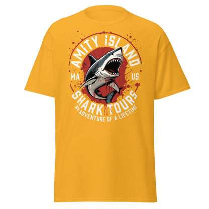 Amity Island Shark Tours T-Shirt - Jaws Inspired Horror Tee - Gold - T-Shirts Online
