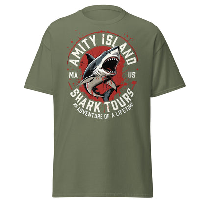 Amity Island Shark Tours T-Shirt - Jaws Inspired Horror Tee - Military Green - T-Shirts Online
