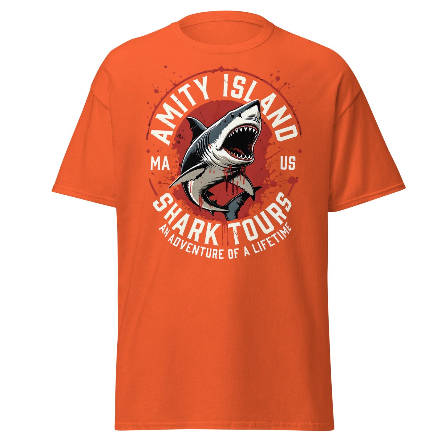 Amity Island Shark Tours T-Shirt - Jaws Inspired Horror Tee - Orange - T-Shirts Online