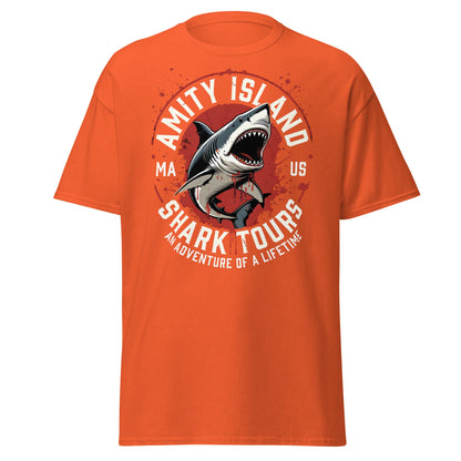 Amity Island Shark Tours T-Shirt - Jaws Inspired Horror Tee - Orange - T-Shirts Online