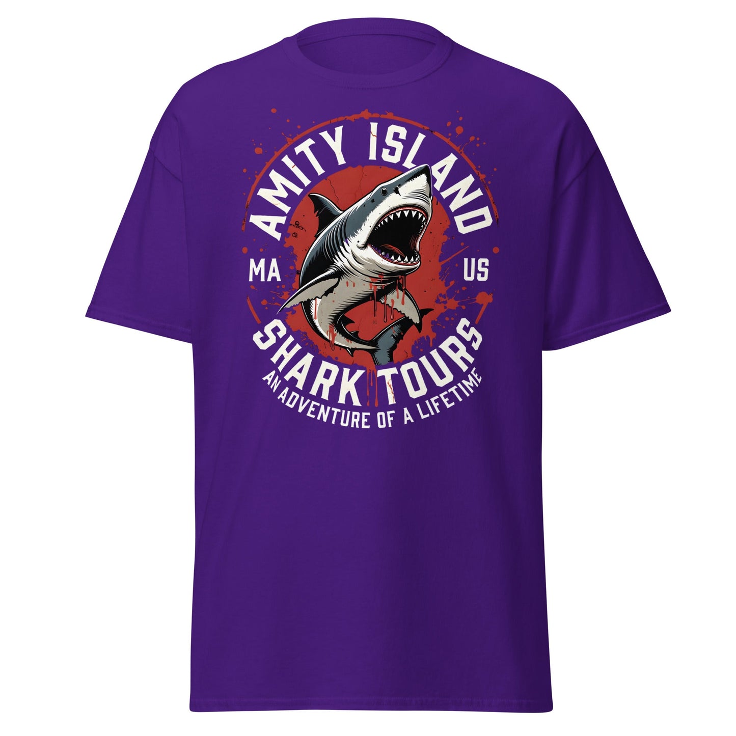 Amity Island Shark Tours T-Shirt - Jaws Inspired Horror Tee - Purple - T-Shirts Online