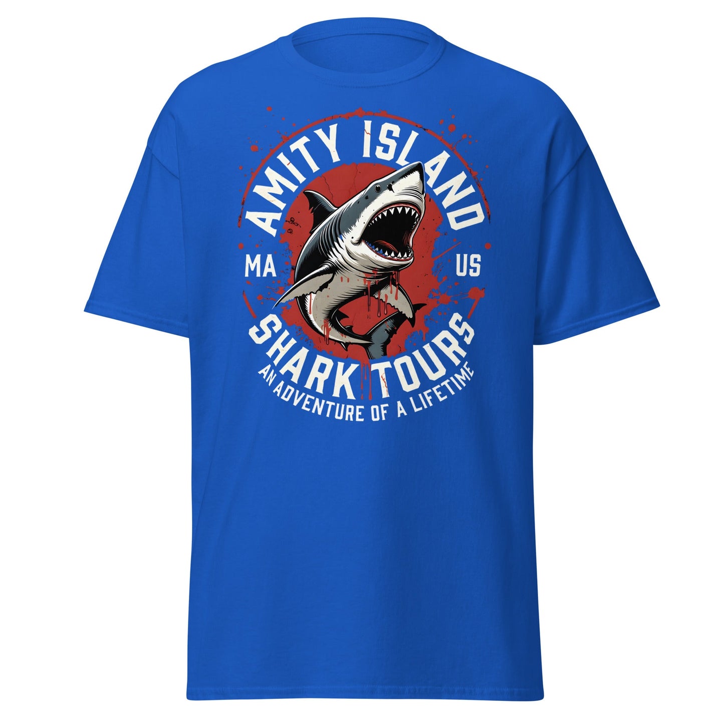 Amity Island Shark Tours T-Shirt - Jaws Inspired Horror Tee - Royal - T-Shirts Online