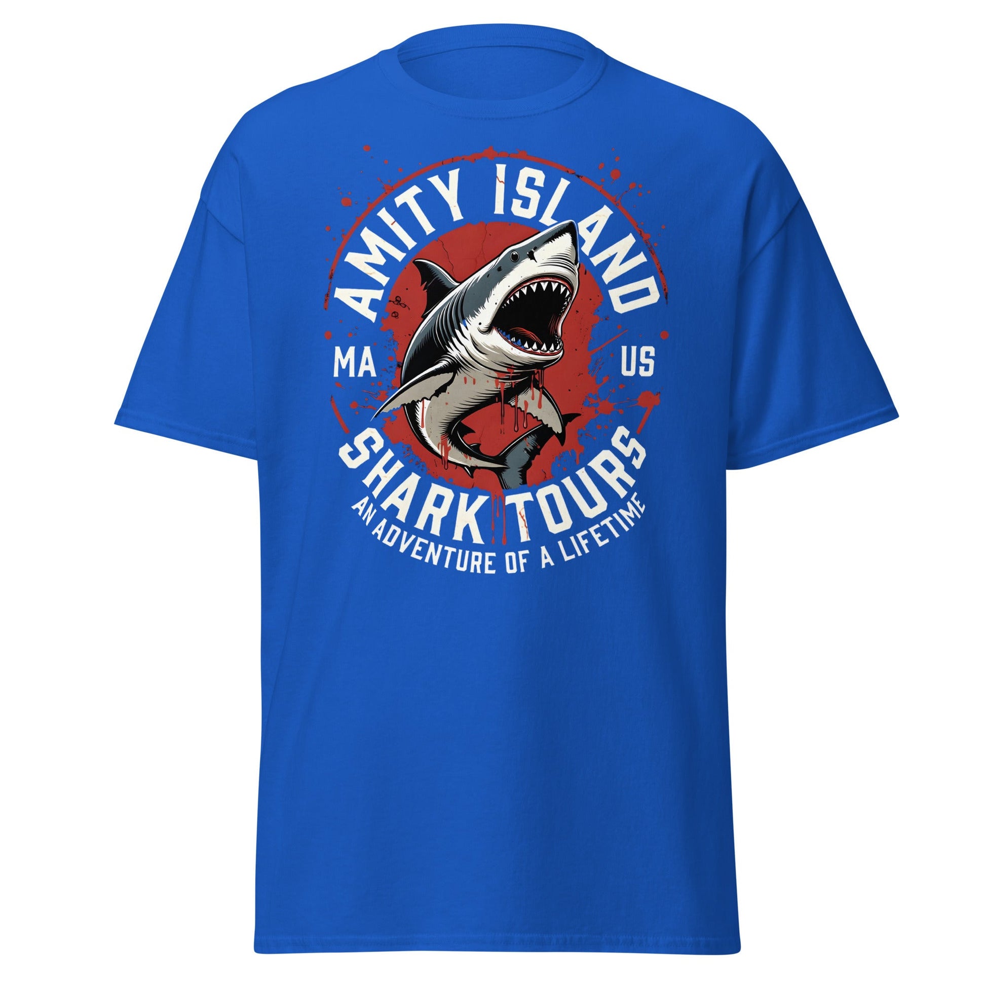 Amity Island Shark Tours T-Shirt - Jaws Inspired Horror Tee - Royal - T-Shirts Online