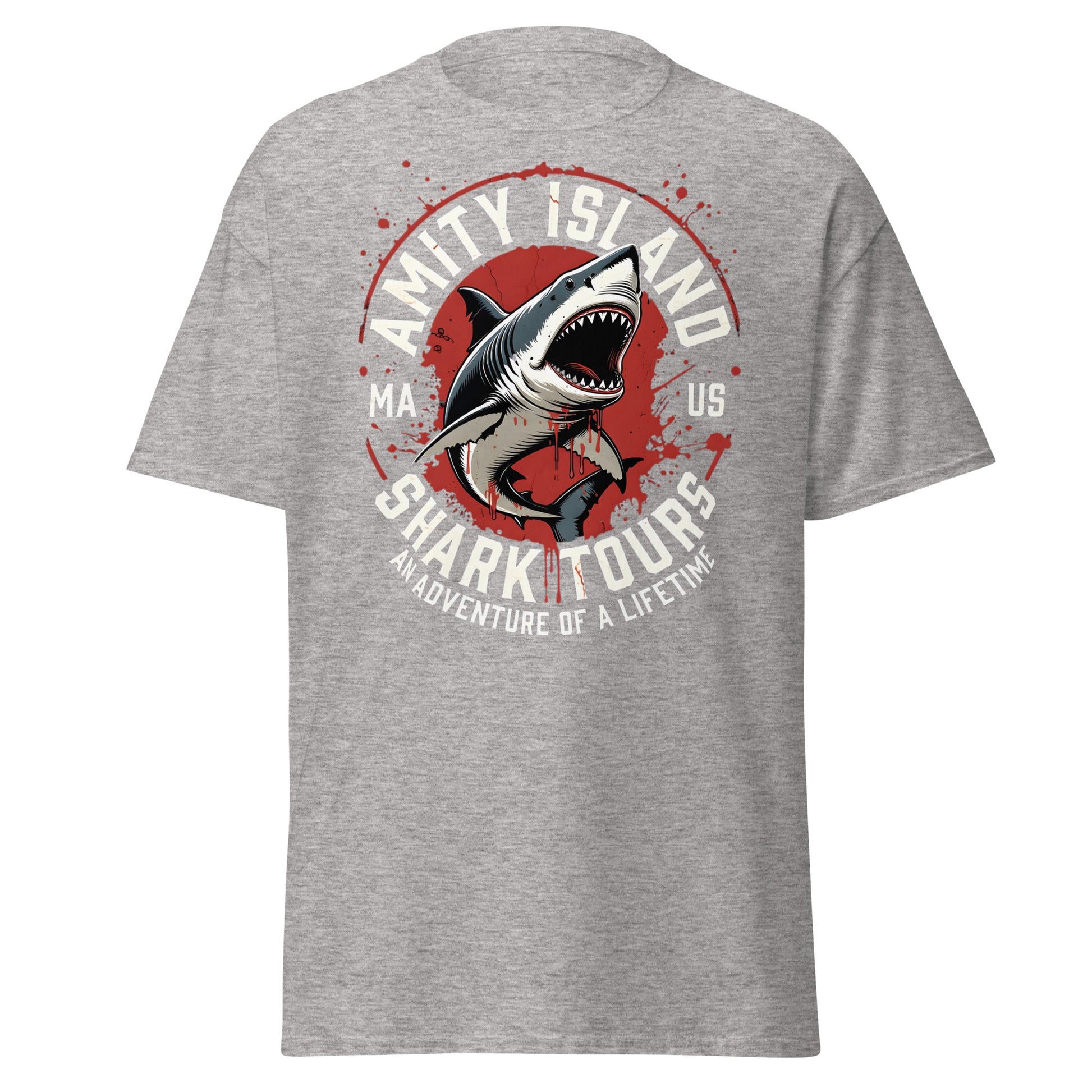 Amity Island Shark Tours T-Shirt - Jaws Inspired Horror Tee - Sport Grey - T-Shirts Online