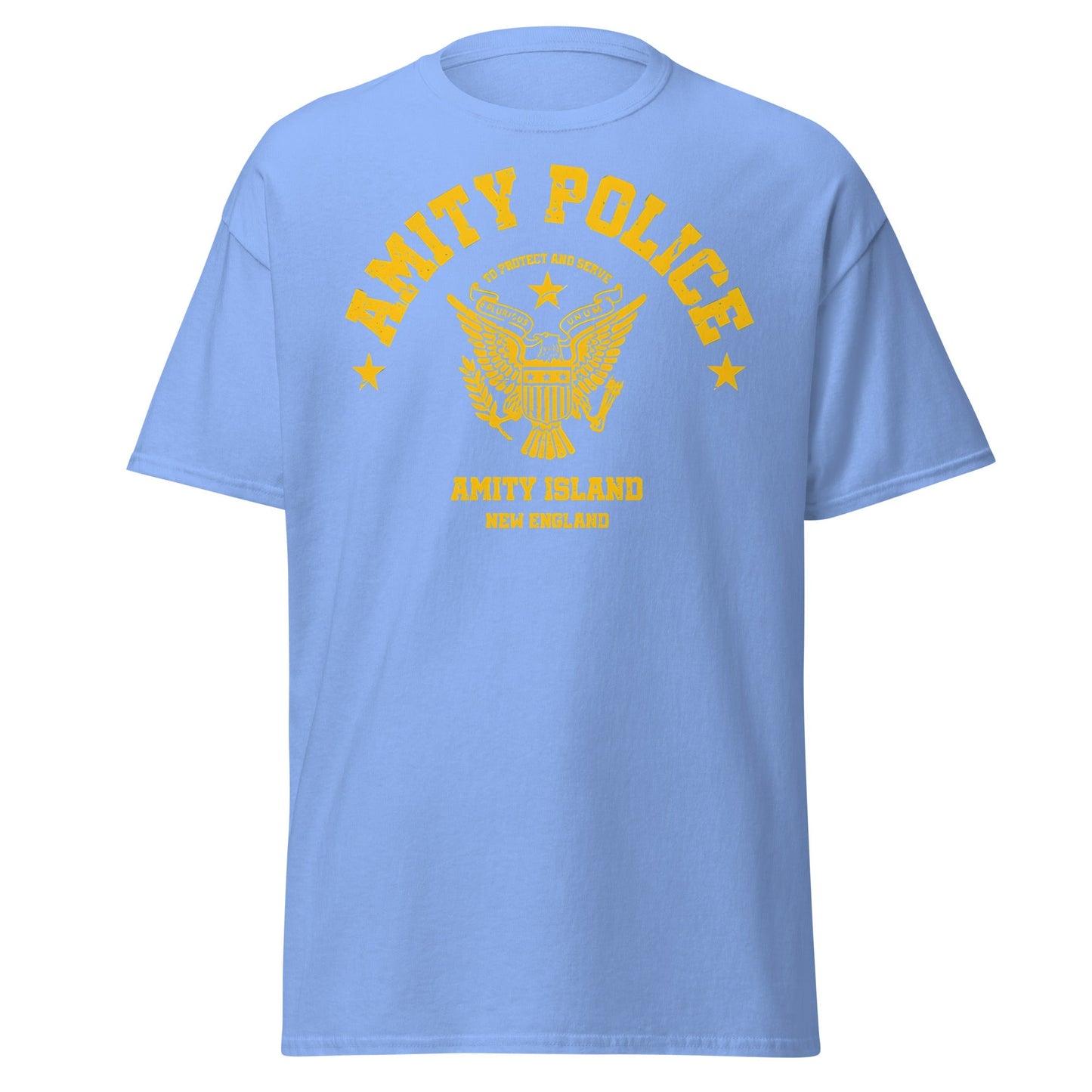 Amity Police T-Shirt – Jaws Movie Amity Island Tee - Carolina Blue - T-Shirts Online