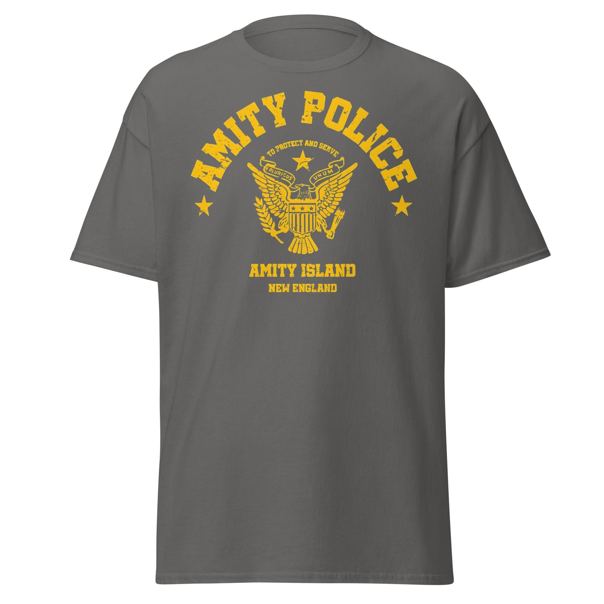 Amity Police T-Shirt – Jaws Movie Amity Island Tee - Charcoal - T-Shirts Online