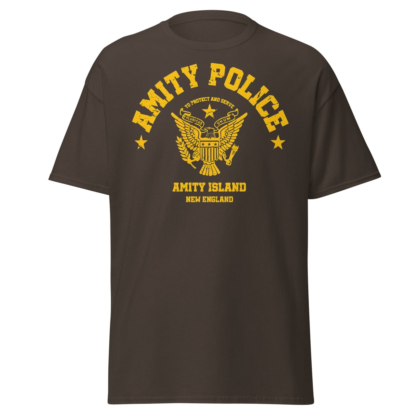 Amity Police T-Shirt – Jaws Movie Amity Island Tee - Dark Chocolate - T-Shirts Online