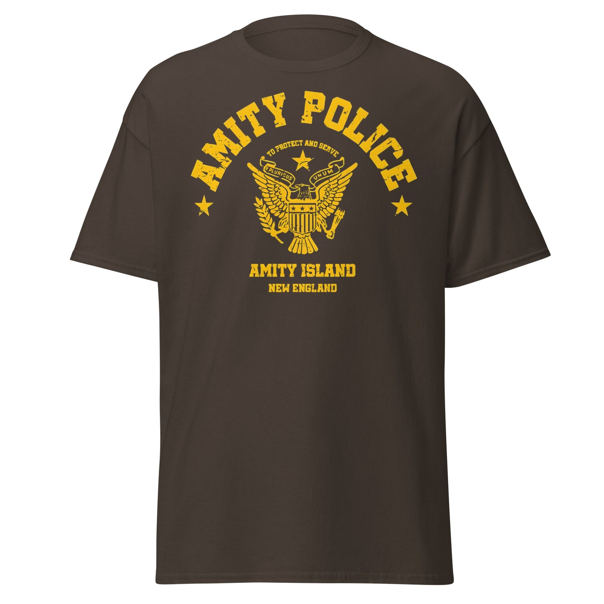 Amity Police T-Shirt – Jaws Movie Amity Island Tee - Dark Chocolate - T-Shirts Online