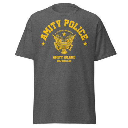 Amity Police T-Shirt – Jaws Movie Amity Island Tee - Dark Heather - T-Shirts Online