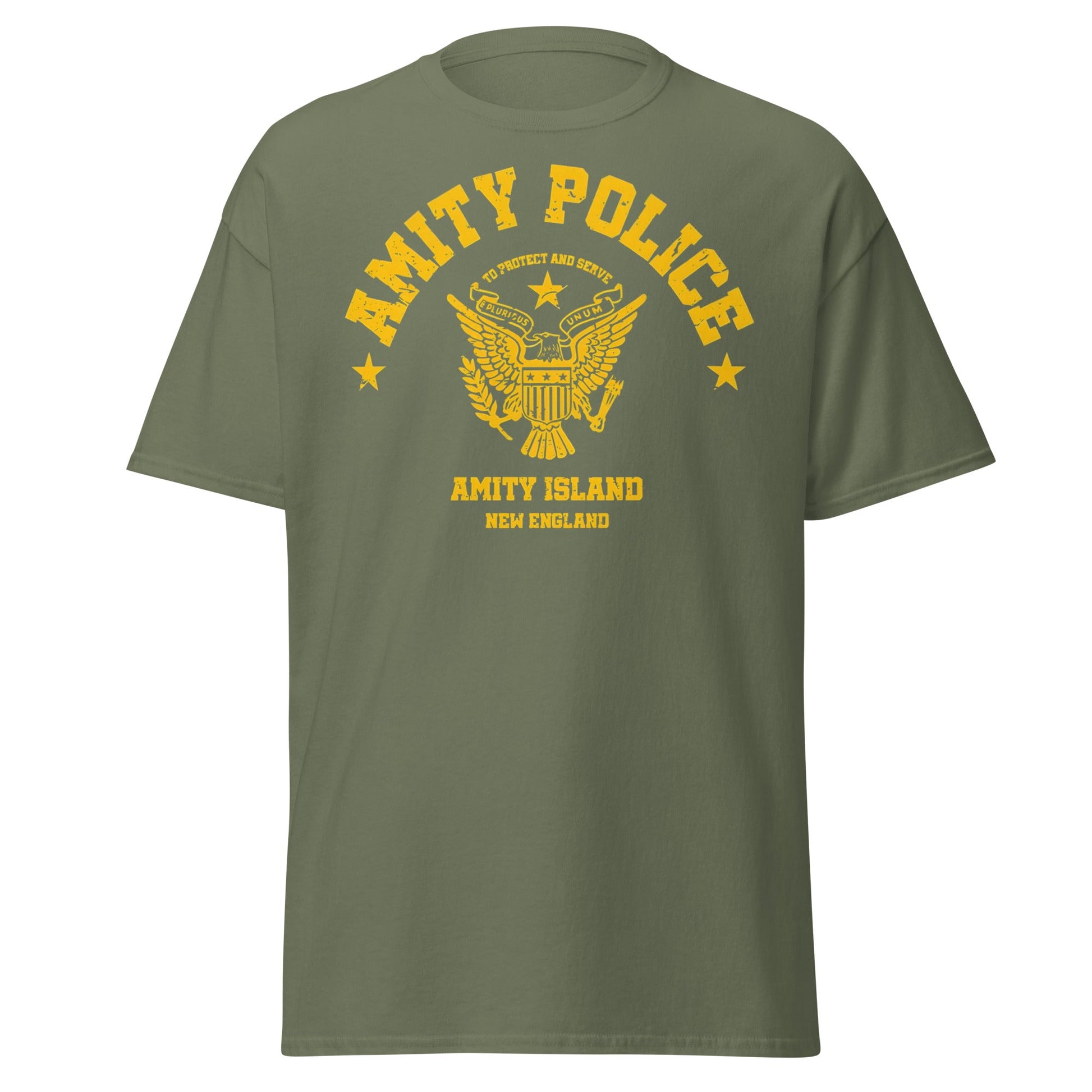 Amity Police T-Shirt – Jaws Movie Amity Island Tee - Military Green - T-Shirts Online