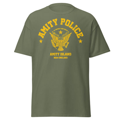 Amity Police T-Shirt – Jaws Movie Amity Island Tee - Military Green - T-Shirts Online