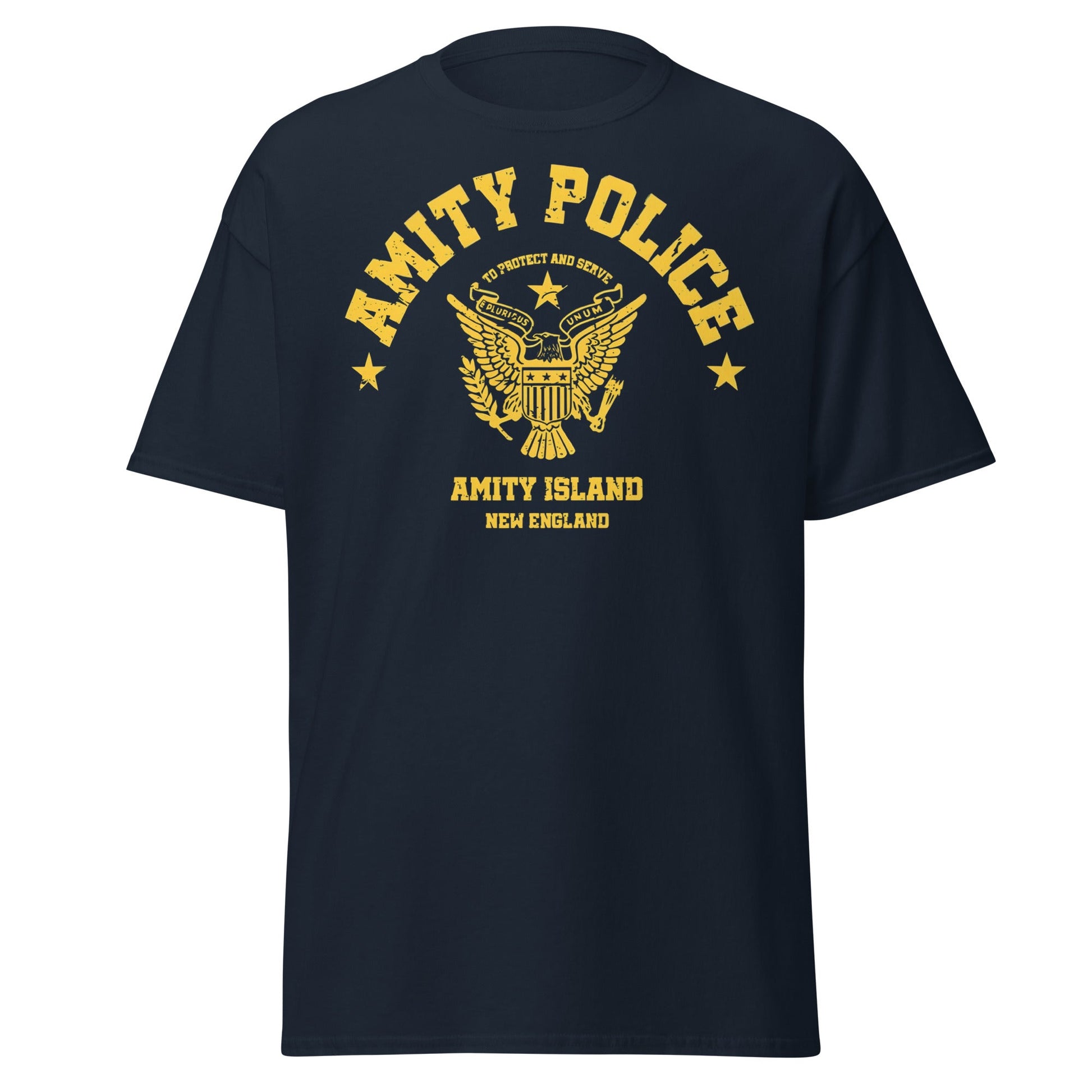 Amity Police T-Shirt – Jaws Movie Amity Island Tee - Navy - T-Shirts Online