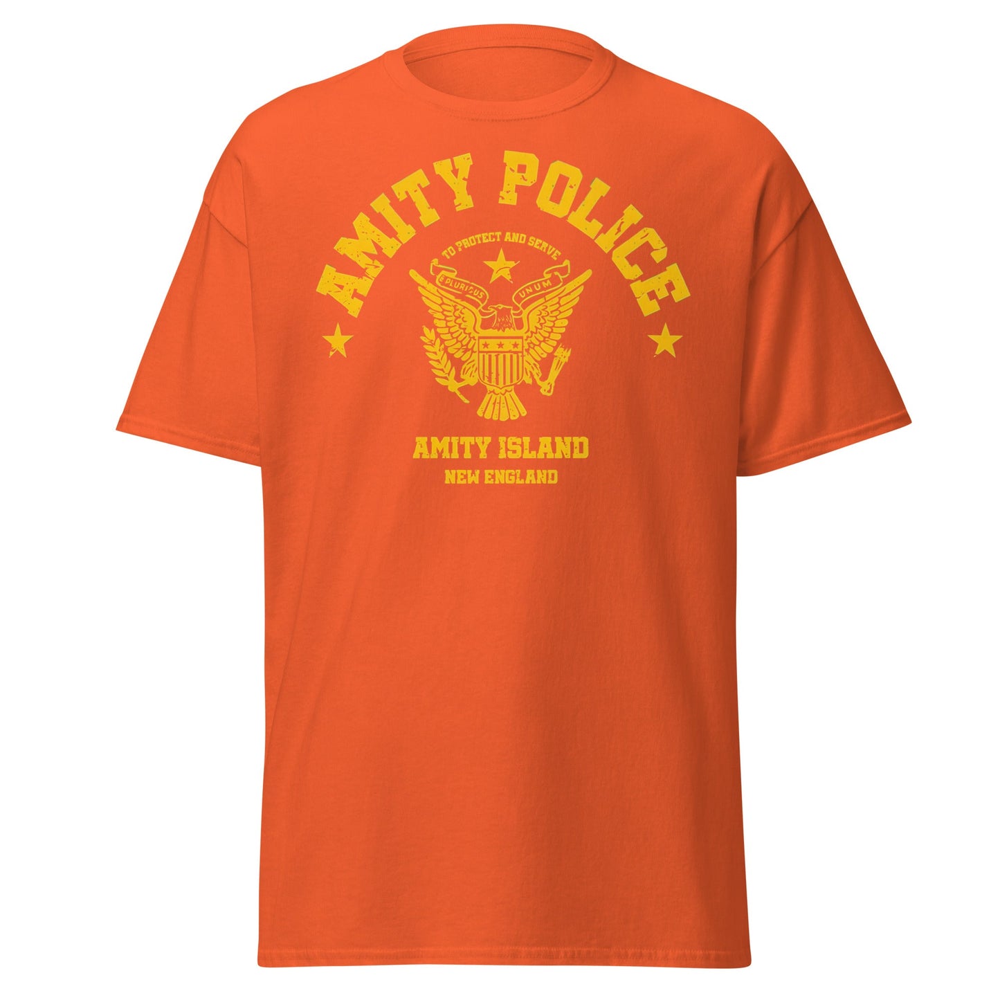Amity Police T-Shirt – Jaws Movie Amity Island Tee - Orange - T-Shirts Online