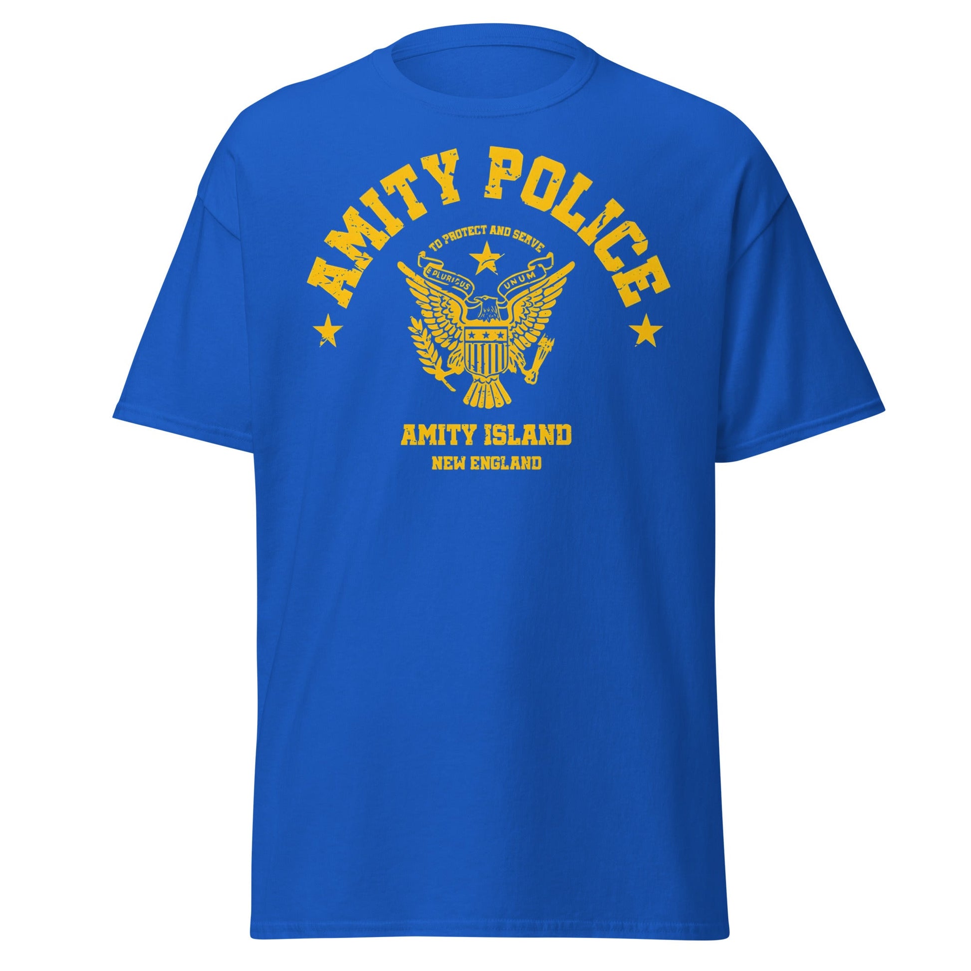 Amity Police T-Shirt – Jaws Movie Amity Island Tee - Royal - T-Shirts Online