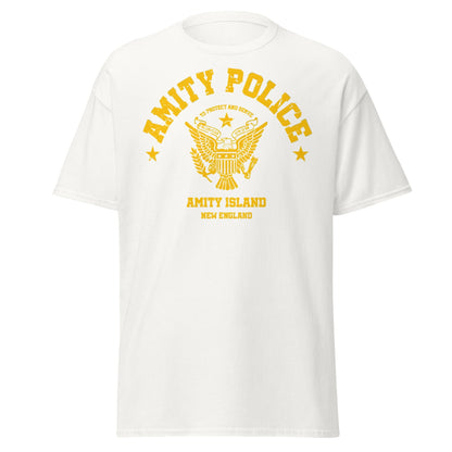 Amity Police T-Shirt – Jaws Movie Amity Island Tee - White - T-Shirts Online