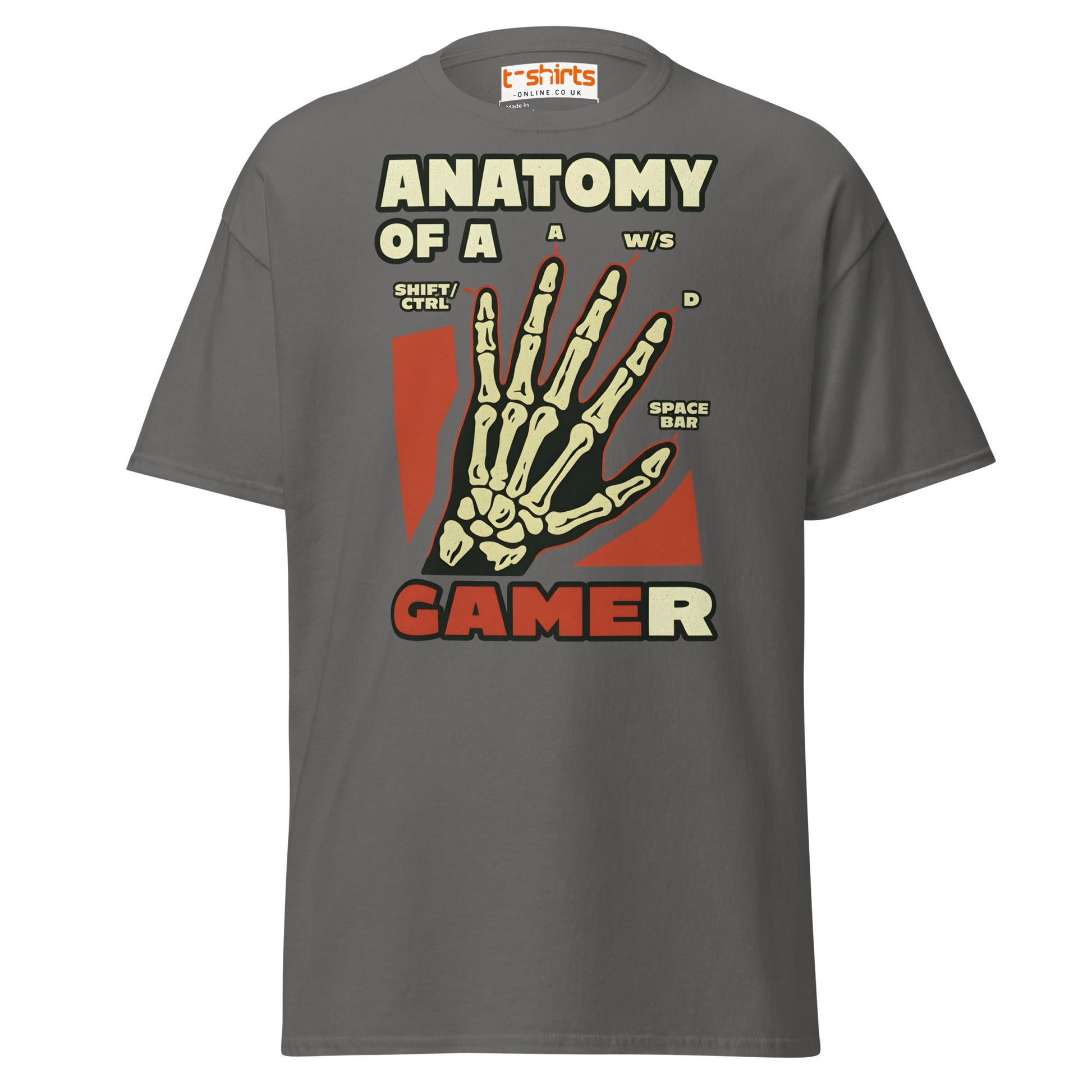 Anatomy of a Gamer T-Shirt | Funny Gaming Skeleton Tee - Charcoal - T-Shirts Online
