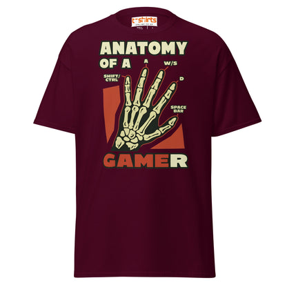 Anatomy of a Gamer T-Shirt | Funny Gaming Skeleton Tee - Maroon - T-Shirts Online