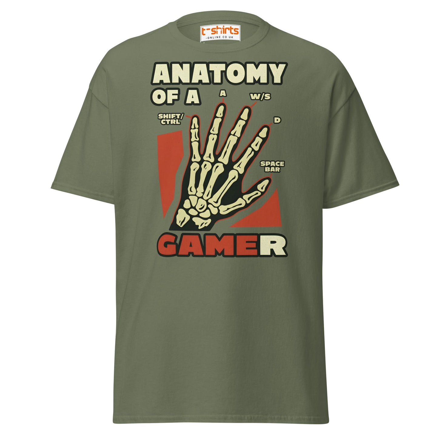 Anatomy of a Gamer T-Shirt | Funny Gaming Skeleton Tee - Military Green - T-Shirts Online