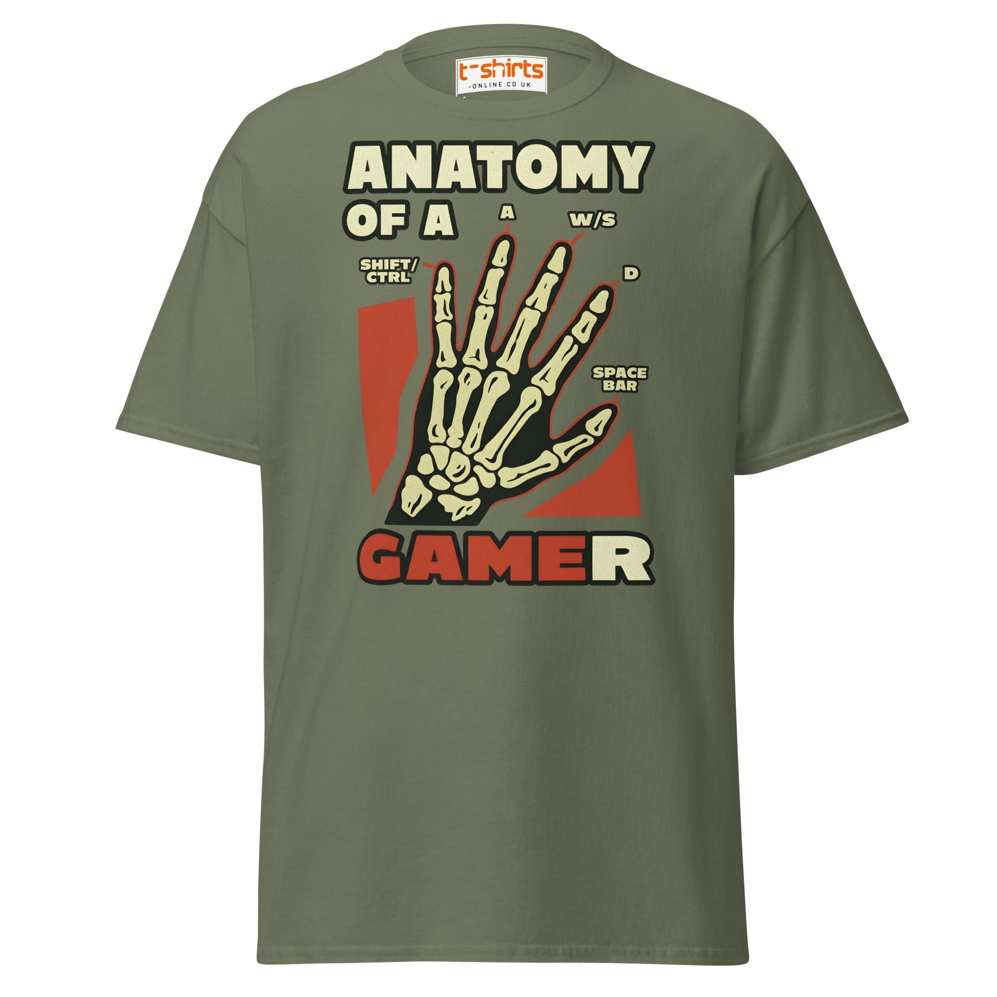 Anatomy of a Gamer T-Shirt | Funny Gaming Skeleton Tee - Military Green - T-Shirts Online