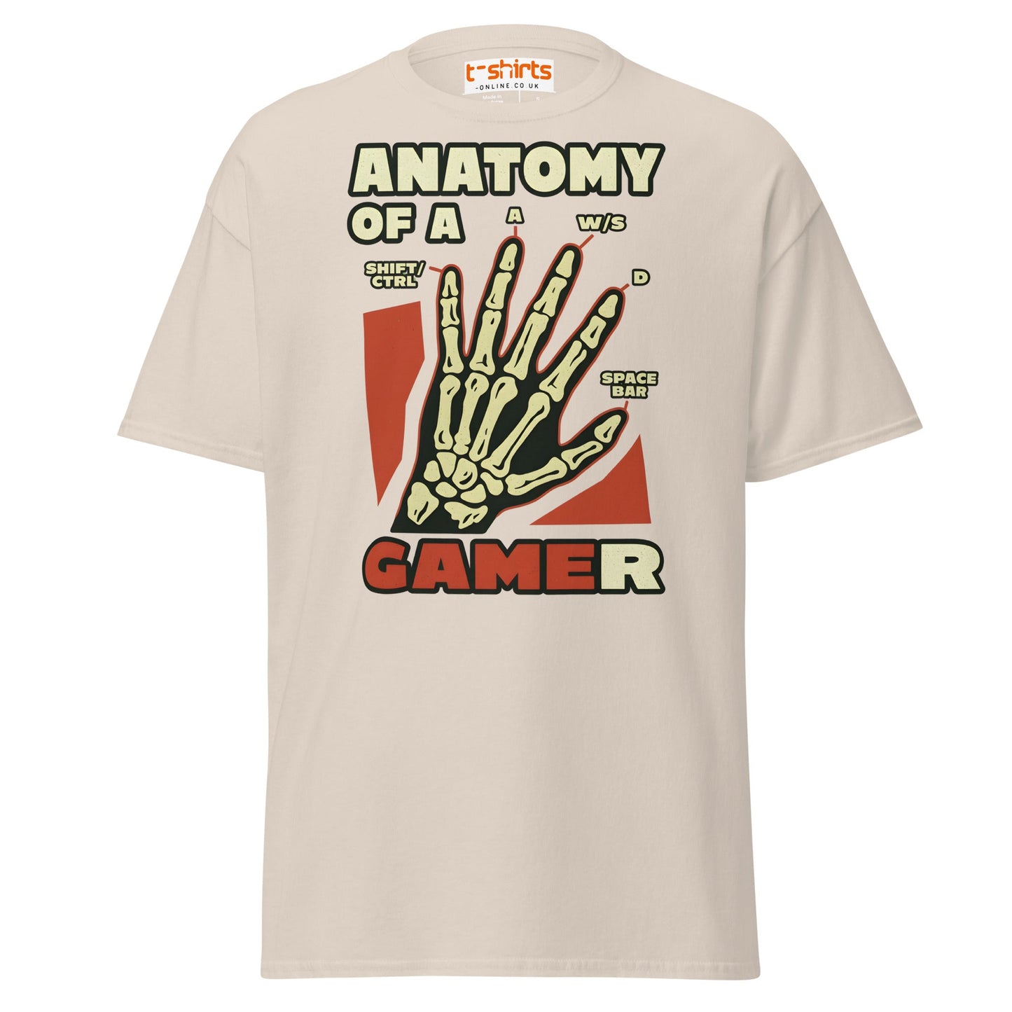 Anatomy of a Gamer T-Shirt | Funny Gaming Skeleton Tee - Natural - T-Shirts Online