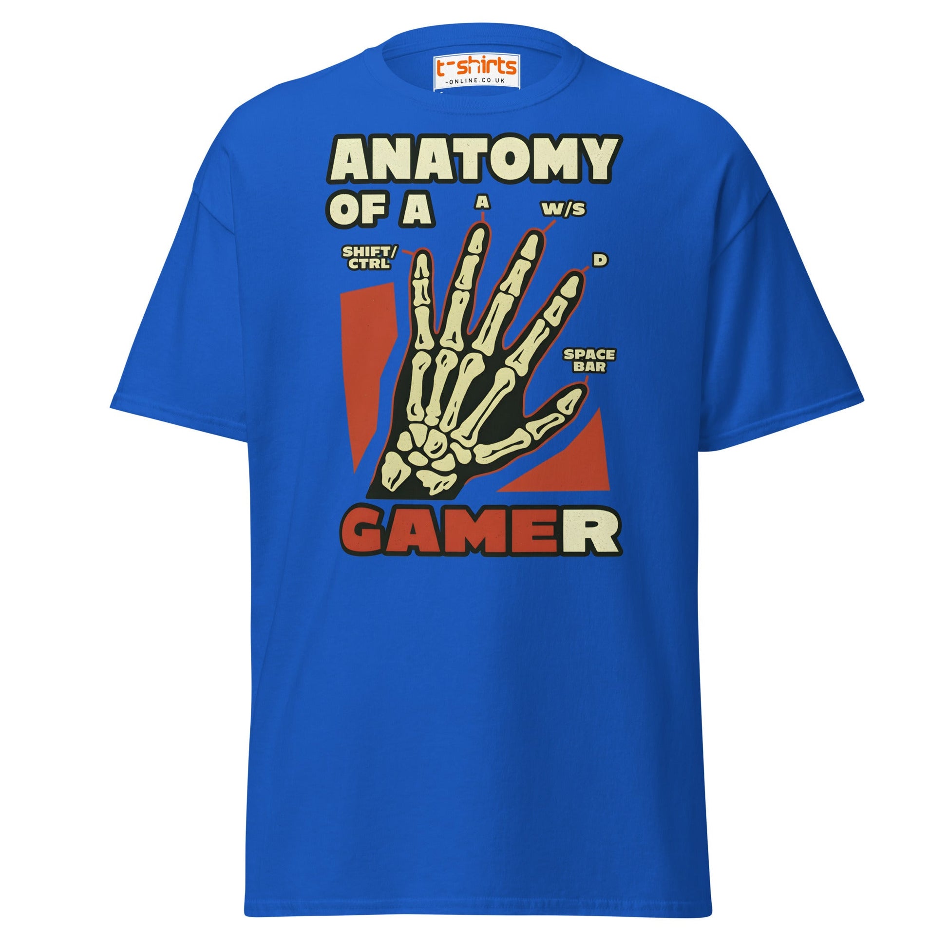 Anatomy of a Gamer T-Shirt | Funny Gaming Skeleton Tee - Royal - T-Shirts Online