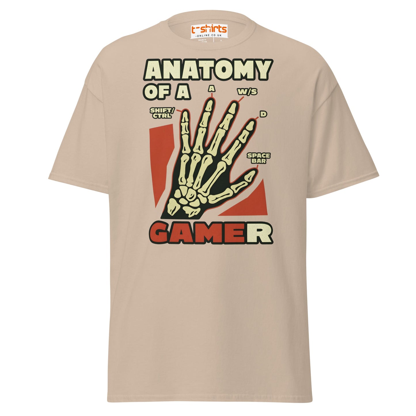 Anatomy of a Gamer T-Shirt | Funny Gaming Skeleton Tee - Sand - T-Shirts Online
