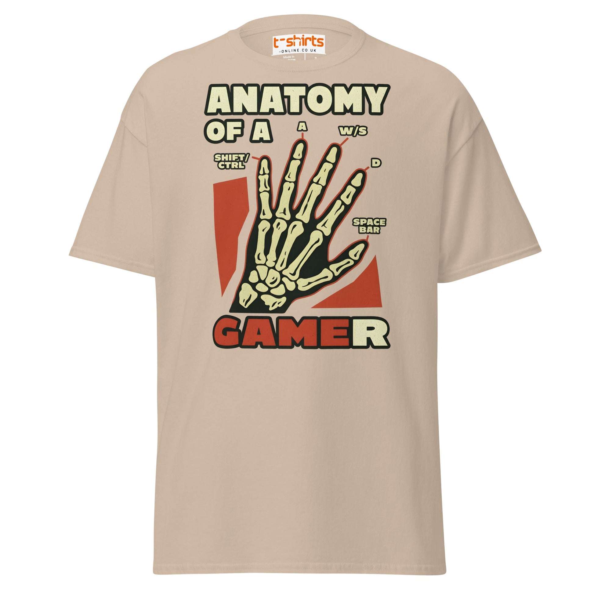 Anatomy of a Gamer T-Shirt | Funny Gaming Skeleton Tee - Sand - T-Shirts Online