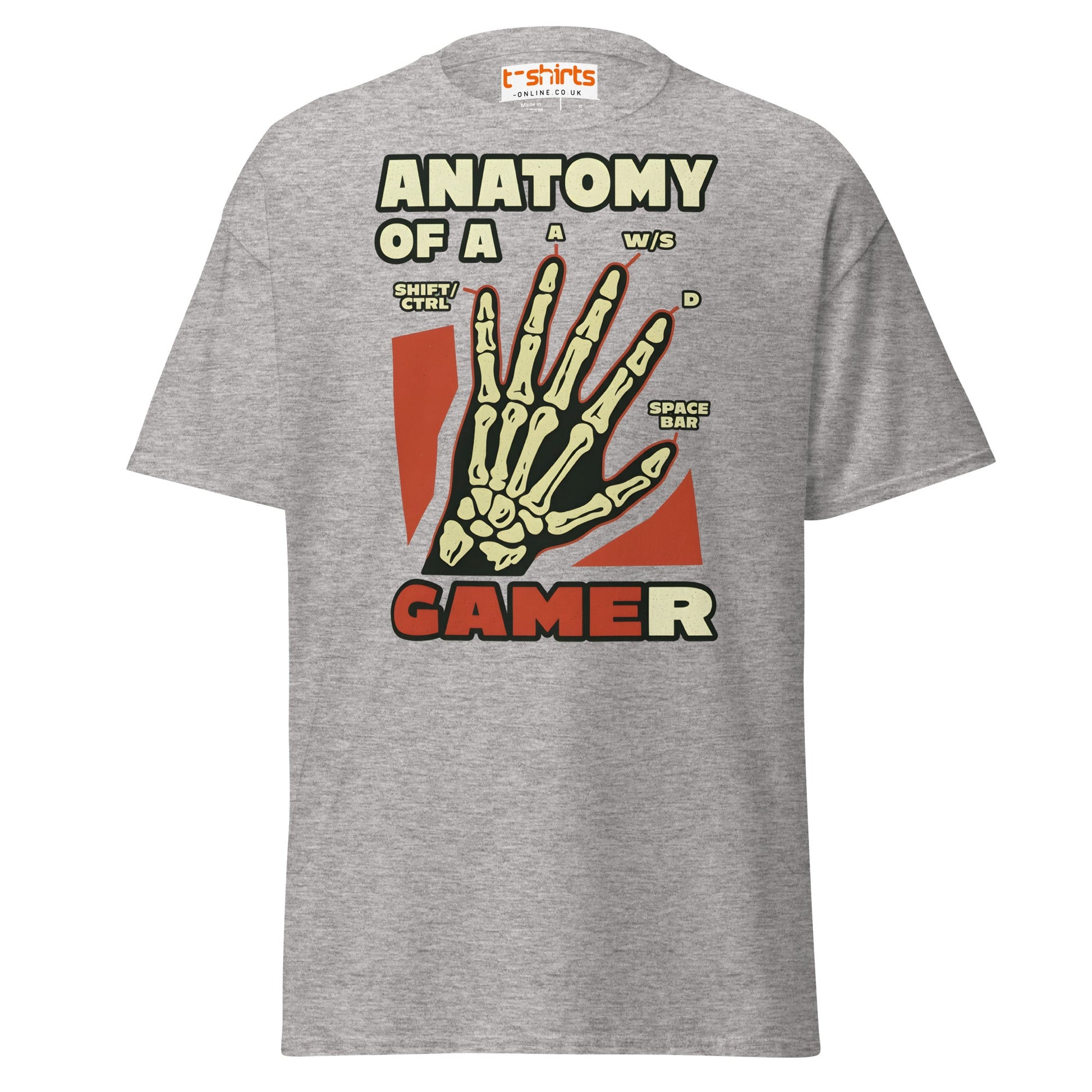 Anatomy of a Gamer T-Shirt | Funny Gaming Skeleton Tee - Sport Grey - T-Shirts Online