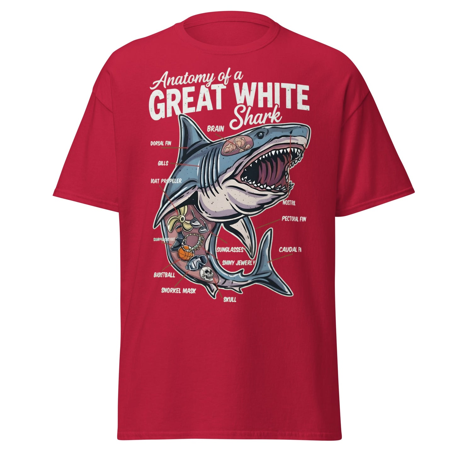 Anatomy of a Great White Shark Funny Graphic T-Shirt - Cardinal - T-Shirts Online
